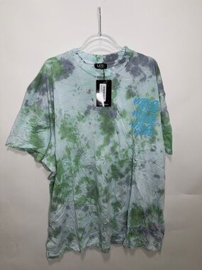 Boohoo Mens Tie-Dye Crewneck T-Shirt in Green, Blue and Gray